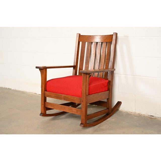 L. & J. G. Stickley Antique Mission Oak Arts & Crafts Rocking Chair, Circa 1910 For Sale - Image 13 of 13