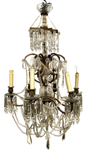 Louis XV Style Fountain Chandelier in Bronze with Pendants, 20th Century