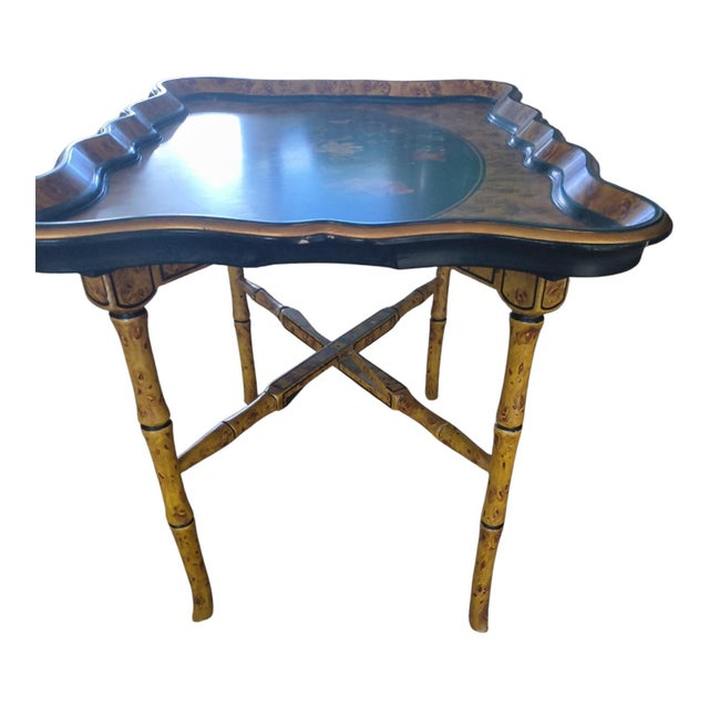 English Scalloped Tole Tray on Stand With Floral and Shell Motif, Circa 1830 For Sale In Naples, FL - Image 6 of 7
