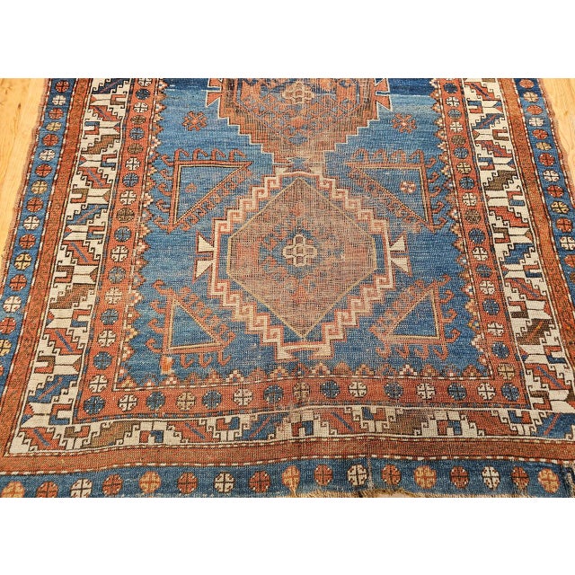 19th Century Caucasian Kazak Rug, Hand-knotted Wool, Geometric Design, Royal Blue. 5' x 8' For Sale - Image 14 of 16