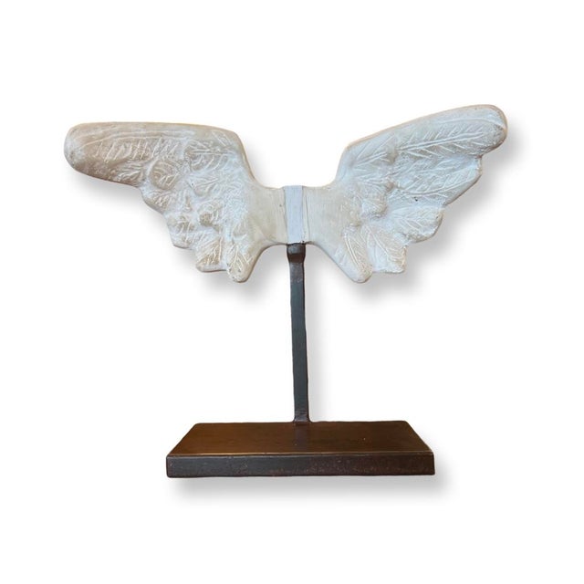 Vintage great Italian Wings Sculpture in Plaster with Iron Pedestal.