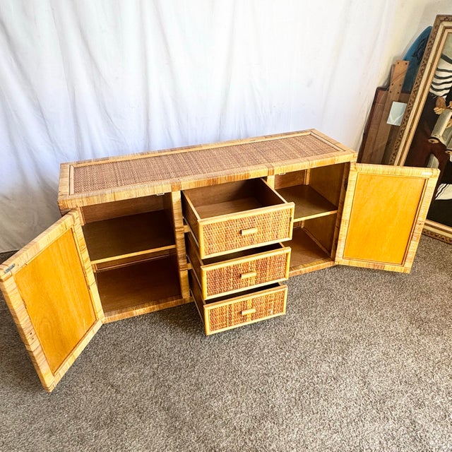 Boho Chic Vintage Boho Chic Wicker Wrapped Credenza For Sale - Image 3 of 11