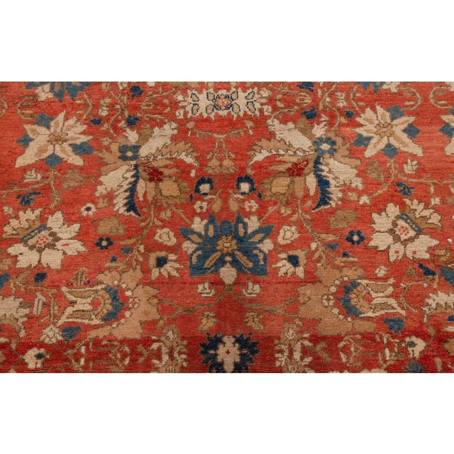 Antique Persian Sultanabad Floral Red Blue Handmade Wool Rug For Sale In New York - Image 6 of 6