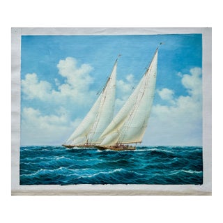 Schooner Racing Sailboats Nautical Original Painting, Unstretched 24 X 20, by Thomas For Sale