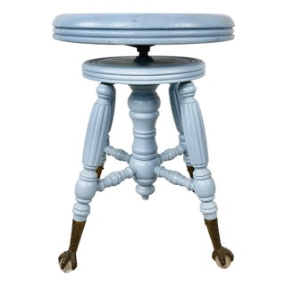 Victorian Adjustable Piano Stool in Powder Blue Paint, Claw & Glass Ball Feet For Sale