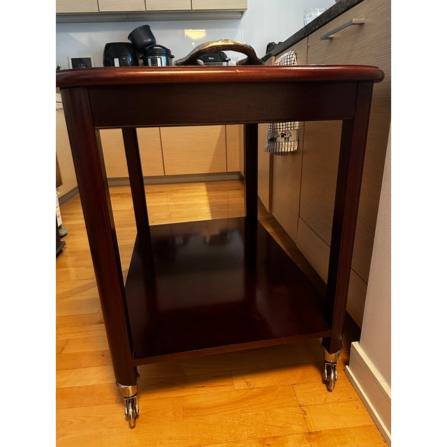2000 - 2009 Hickory Chair Company Mahogany Bar Cart With Antique Silver Tray For Sale - Image 5 of 8