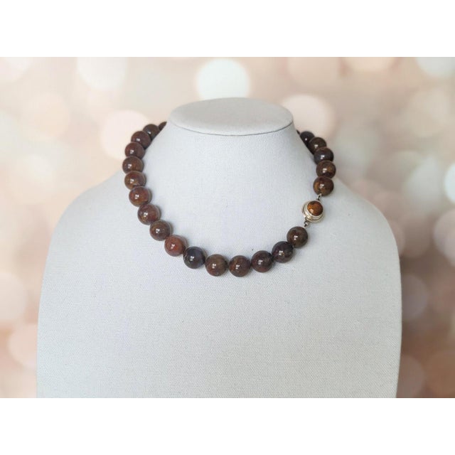 Brown Pietersite Beaded Necklace With Sterling Silver Pietersite Clasp, 18.5" For Sale - Image 9 of 11