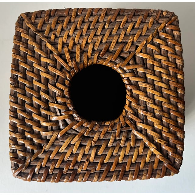 Boho Chic Brown Hand Woven Rattan Tissue Box Cover For Sale - Image 3 of 6