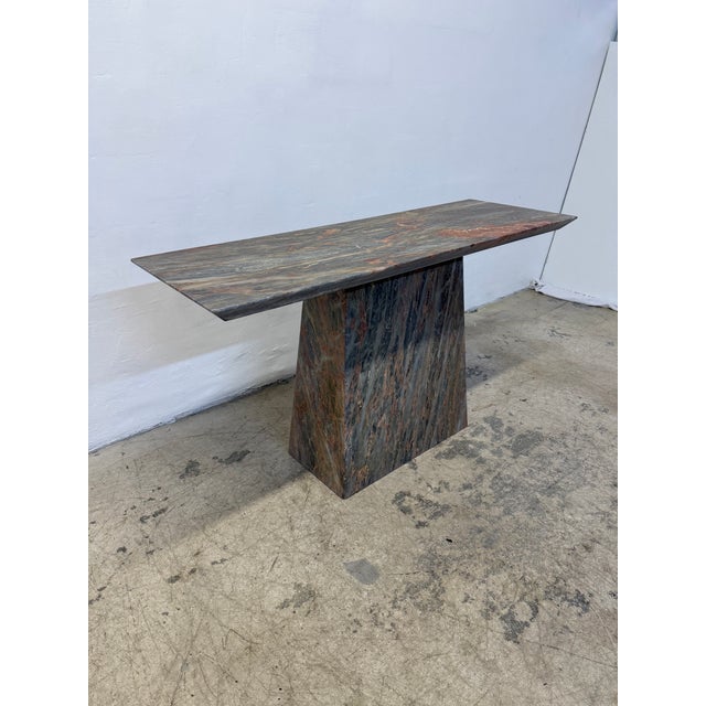 Variegated Green Natural Stone Marble Console Table, Italy 1980s For Sale - Image 4 of 13