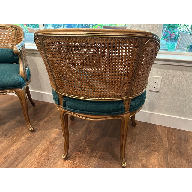 Textile Elegant Pair of Vintage Karges French Style Cane Back Armchairs For Sale - Image 7 of 10