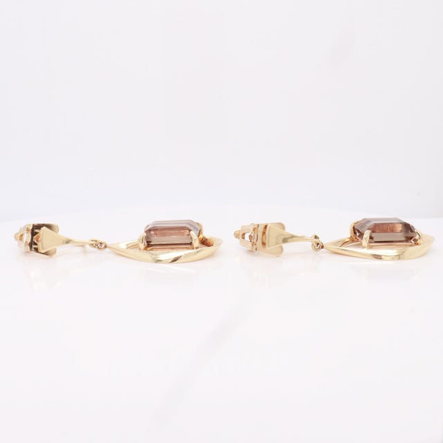 Pair of Ronald H Pearson Modernist 14k Forged Gold & Topaz Earrings For Sale - Image 9 of 13