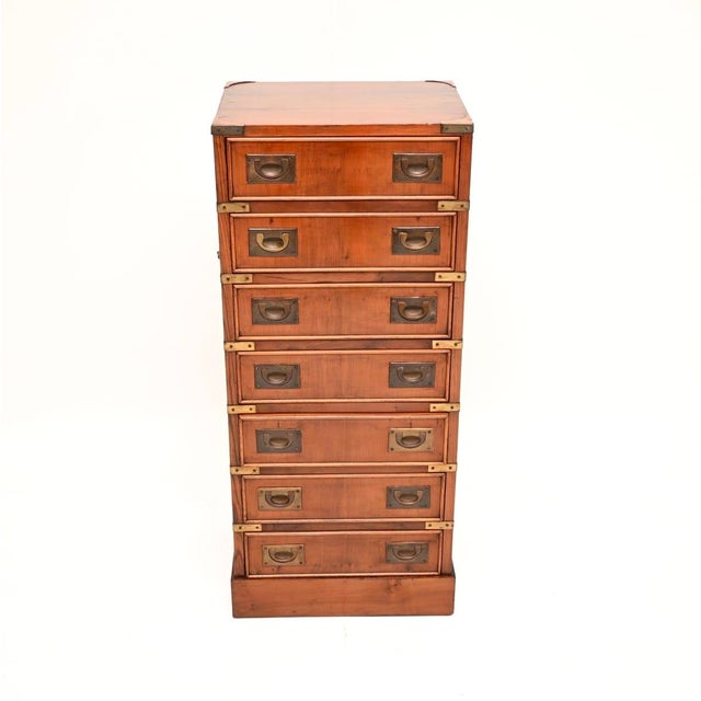 A smart and very well made antique yew wood military campaign style chest of drawers. This was made in England, it dates...