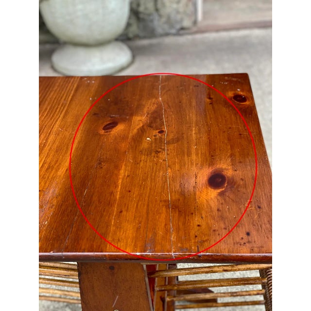 Wood Vintage Farmhouse Pine Turned Spindle Magazine Record Rack Holder For Sale - Image 7 of 11