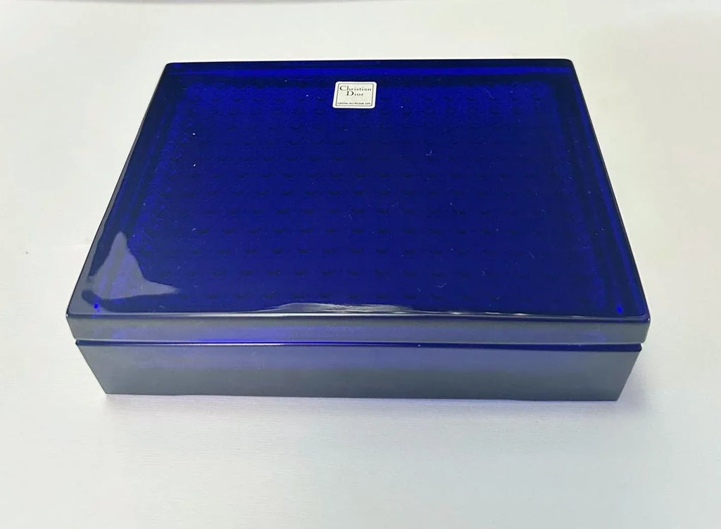 Christian Dior Cobalt Blue Rectangular Glass Box | Chairish