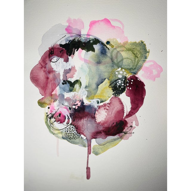 This abstract botanical titled "Whisper the Word" is a delicate composition in shades of pink, evoking a sense of subtlety...