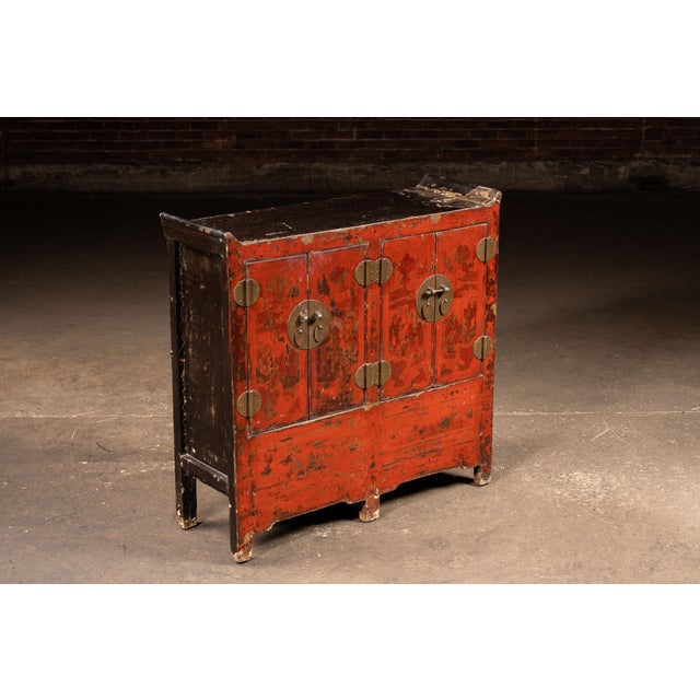 Antique Chinese Red Lacquer Cabinet With Hidden Compartment For Sale - Image 4 of 14
