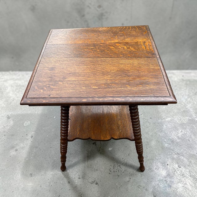 Late 19th Century Antique Victorian Style Tiger Oak Parlor 2 Tier Lamp Side Table For Sale - Image 5 of 5