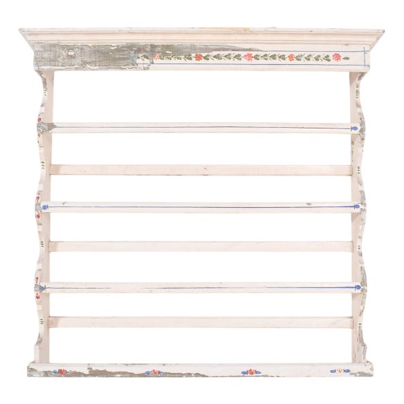 Vintage Traditional Portuguese Painted Wooden Plate Rack, 1950 For Sale