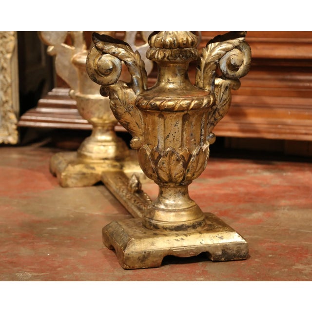 19th Century Italian Marble Top Carved Silver Leaf Trestle Coffee Table For Sale - Image 4 of 9