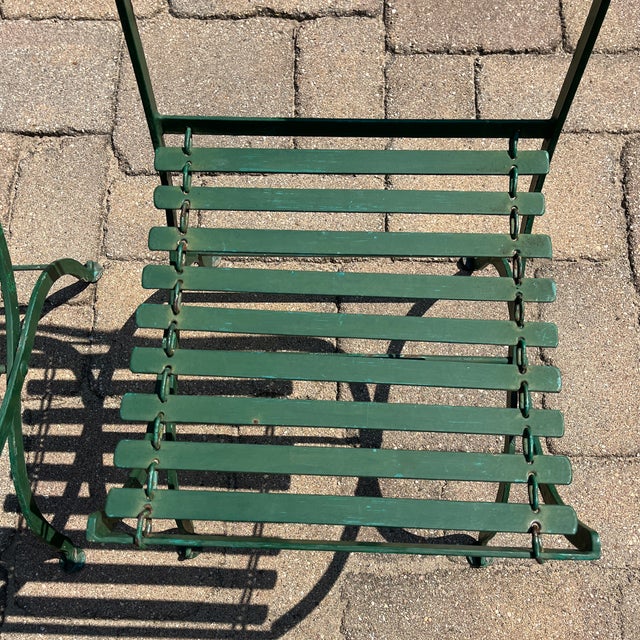 Vintage 1960’s French Green Iron Bistro Folding Garden Chairs - A Pair For Sale - Image 4 of 11