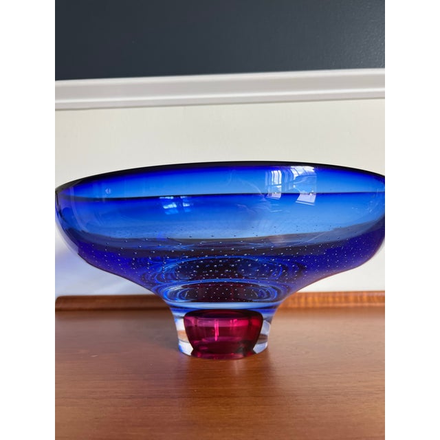 A striking example of late twentieth-century Scandinavian art glass, this signed centerpiece bowl was designed by Göran...