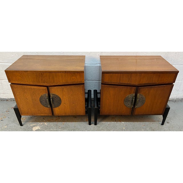 Mid 20th Century Mid 20th Century Pair of Helen Hobey Walnut Nightstands by Baker Furniture, Attributed For Sale - Image 5 of 14