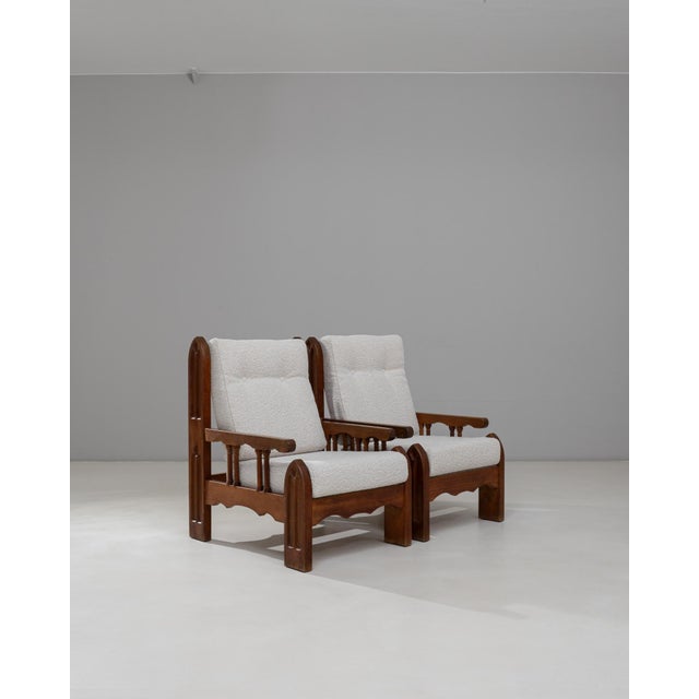Wood 1970s French Brutalist Upholstered Armchairs with Carved Details - A Pair For Sale - Image 7 of 18