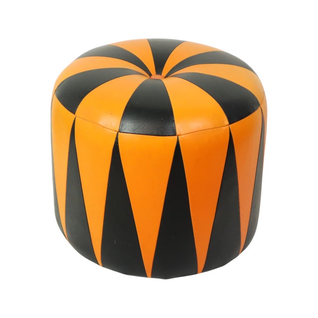 Vintage Round Pouf in Two-Tone Skai, 1960s For Sale - Image 3 of 15