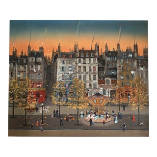 Vintage Paris Street Scene Offset Lithograph After Michel Delacroix For Sale