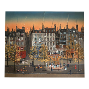 Vintage Paris Street Scene Offset Lithograph After Michel Delacroix