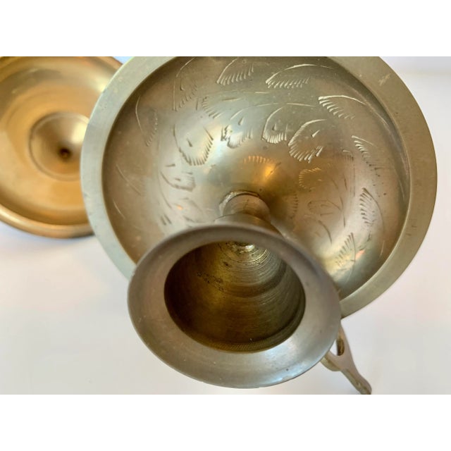 1980s Middle Eastern Brass Candle Holder, Bottle, and Lidded Dish - 3 Piece Set For Sale - Image 11 of 13