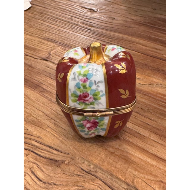 Limoges Red Bell Pepper With Floral Panels Trinket Box by La Gloriette For Sale - Image 9 of 12