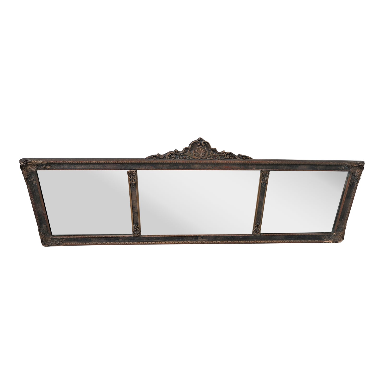 1920's Three Panel Wood Wall Over Mantel Mirror Triptych Wall Mirror