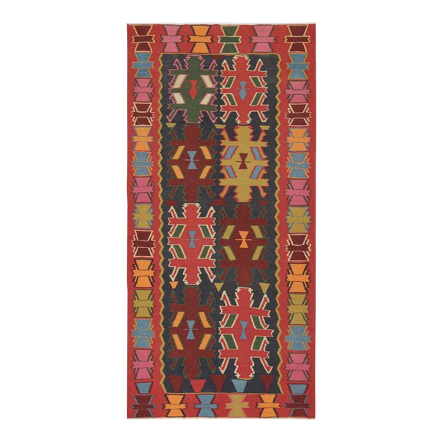 1950s Vintage Northwest Persian Kilim in Blue With Geometric Patterns From Rug & Kilim For Sale
