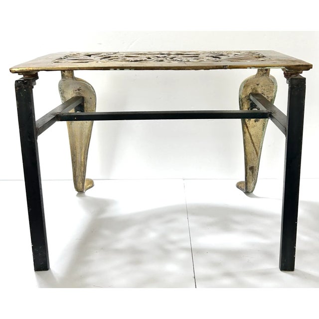 Early 19th Century Antique English Brass Fireplace Footman Stool – 19th Century Footstool With Cabriole Legs For Sale - Image 5 of 8