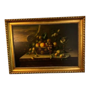 Large Still-Life Print Reproduction by American Artist Carl Romney, Framed