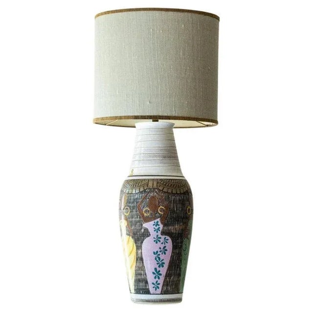 Ceramic Floor Table Lamp with Silk Lampshade attributed to R. Houben, 1970s For Sale - Image 10 of 10