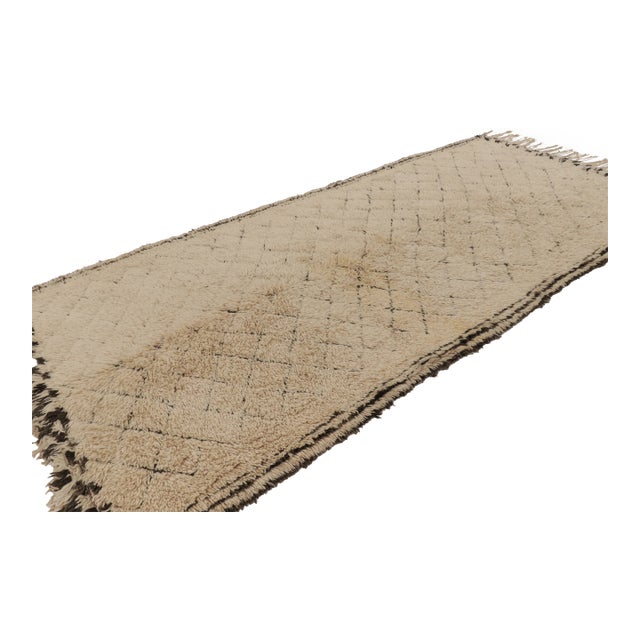 Vintage Moroccan Runner With Geometric Patterns in Beige & Charcoal - Rug & Kilim For Sale