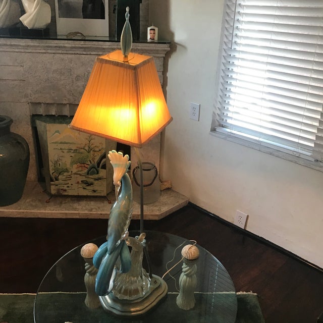 Wood Mid-Century Alfredo Barbini Heron Murano for Camer Glass Table Lamp For Sale - Image 7 of 13
