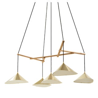 Emily Group of Five Hanging Lamp with Brass Shades from Moss Objects by Daniel Becker For Sale
