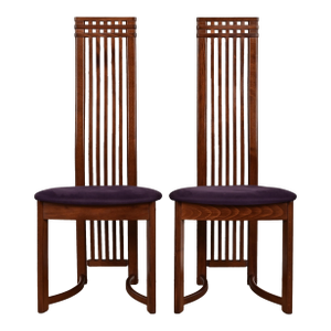 Frank Lloyd Wright Style Arts & Crafts High Back Side Chairs or Dining Chairs, Pair