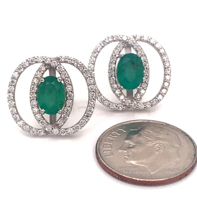 Diamond Emerald Earrings 14k White Gold 2.16 TCW Certified For Sale - Image 9 of 15