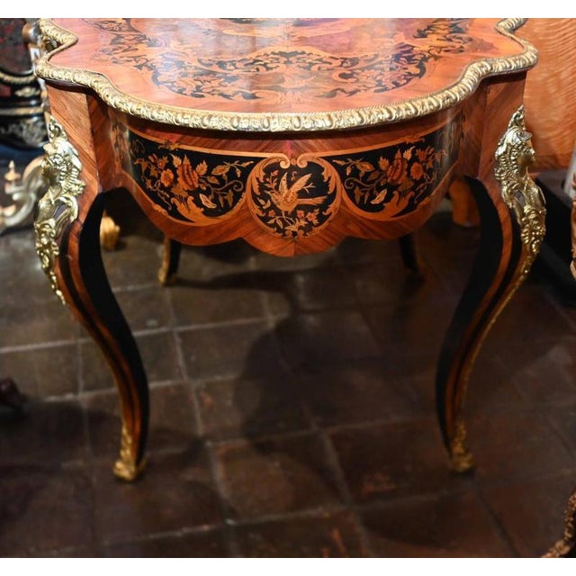 Antique French Louis XV Marquetry Inlay Centre Table, 1860 For Sale - Image 9 of 11