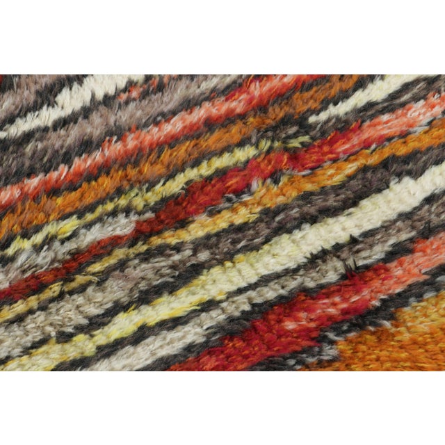 Mid-Century Modern Vintage Swedish Rya Runner With Red-Orange Vertical Stripes - Rug & Kilim For Sale - Image 3 of 8