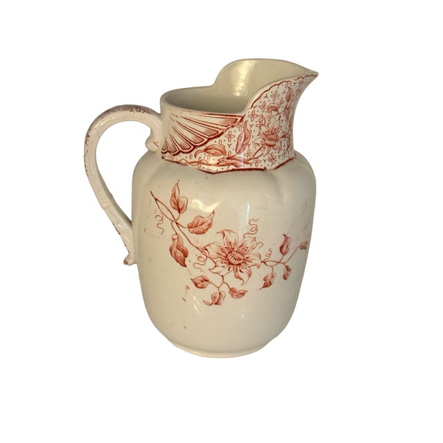 Traditional Late 19th Century French Terre De Fer Red Floral Transferware Pitcher For Sale - Image 3 of 7