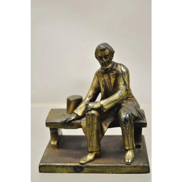 Antique w.v. Egbert Co Seated Abraham Abe Lincoln Metal Bronze Bookends For Sale - Image 4 of 10