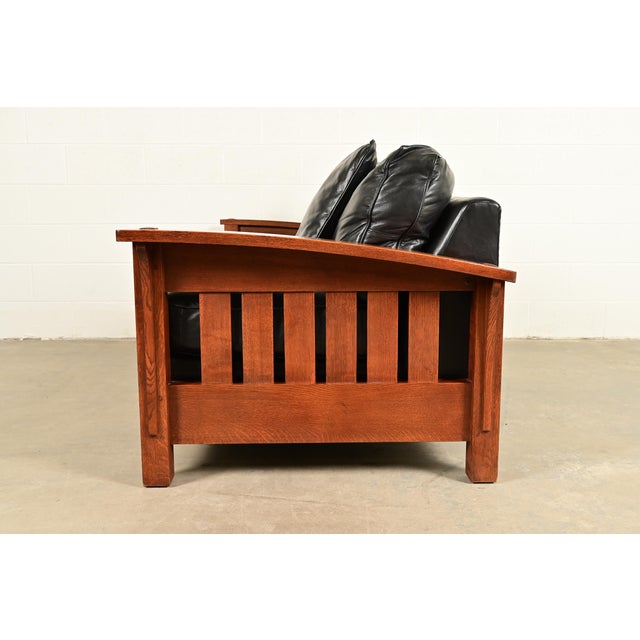 L. & J. G. Stickley Mission Oak Arts & Crafts Bow Arm Sofa For Sale - Image 11 of 13