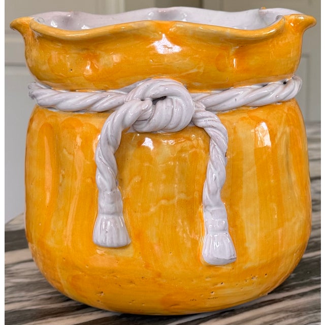 Made in Italy Trompe L’Oleil Yellow Cache Pot For Sale - Image 10 of 12