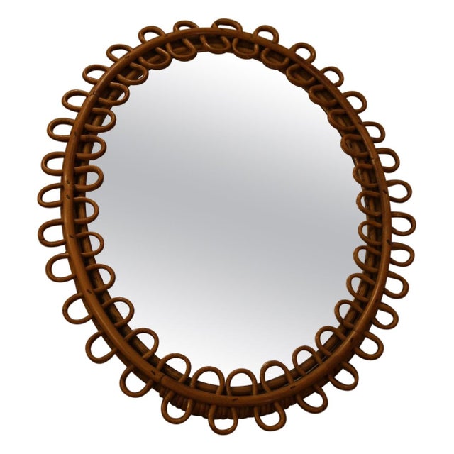 Vintage Oval Honey Rattan and Bamboo Wall Mirror, Italy, 1960s For Sale - Image 14 of 14