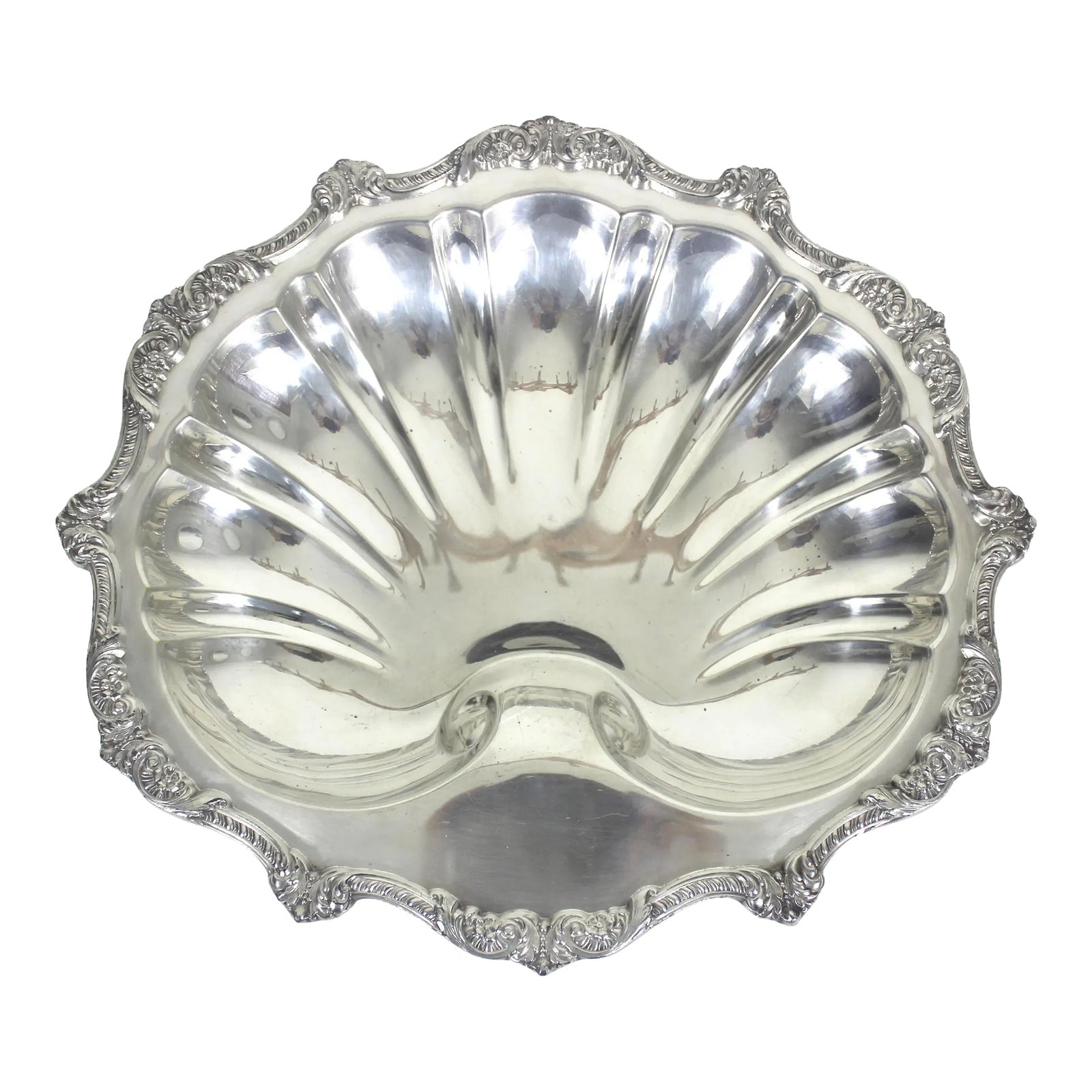 Large Heavy Vintage Silver Clam Shell Bowl With Feet Centrepiece | Chairish